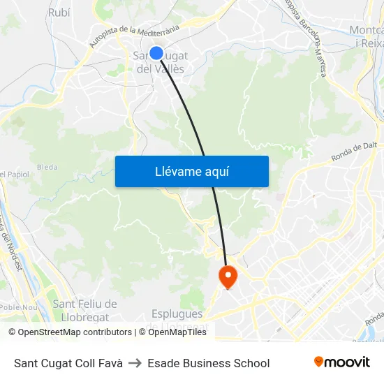 Sant Cugat Coll Favà to Esade Business School map
