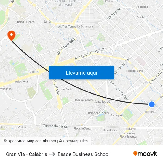 Gran Via - Calàbria to Esade Business School map
