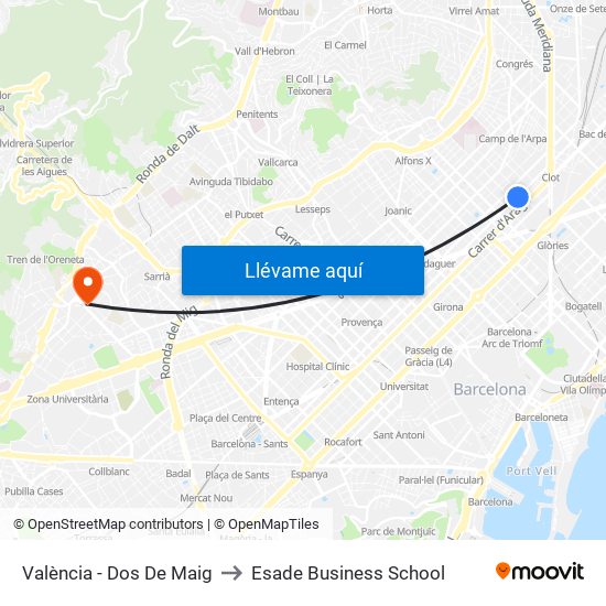 València - Dos De Maig to Esade Business School map