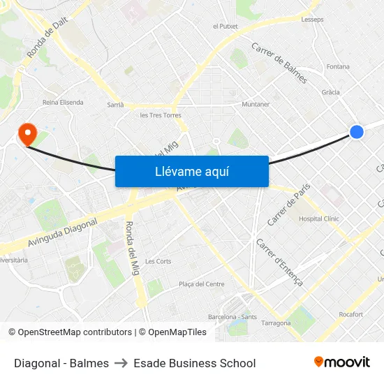 Diagonal - Balmes to Esade Business School map