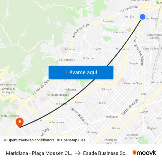 Meridiana - Plaça Mossèn Clapés to Esade Business School map