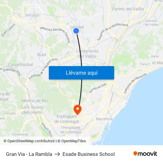 Gran Via - La Rambla to Esade Business School map