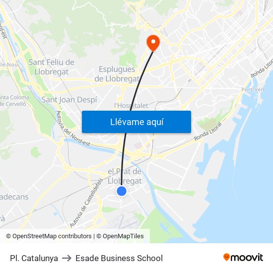 Pl. Catalunya to Esade Business School map