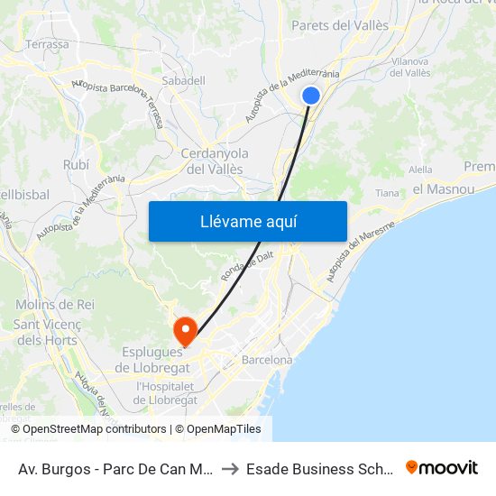 Av. Burgos - Parc De Can Mulà to Esade Business School map
