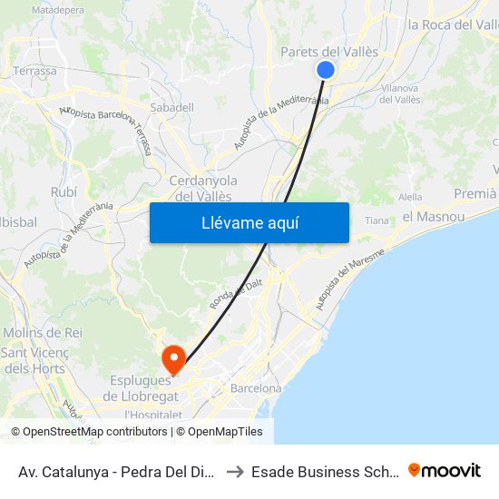 Av. Catalunya - Pedra Del Diable to Esade Business School map
