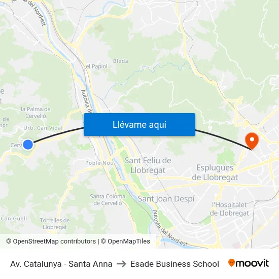 Av. Catalunya - Santa Anna to Esade Business School map