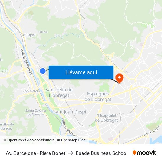 Av. Barcelona - Riera Bonet to Esade Business School map