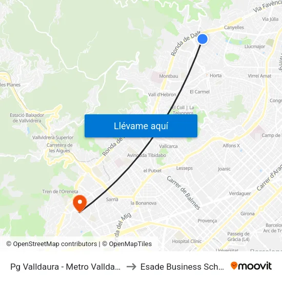 Pg Valldaura - Metro Valldaura to Esade Business School map