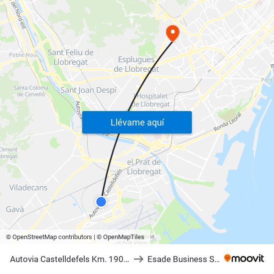 Autovia Castelldefels Km. 190.5 (Tryp) to Esade Business School map