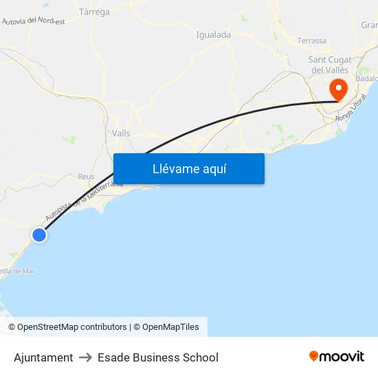 Ajuntament to Esade Business School map