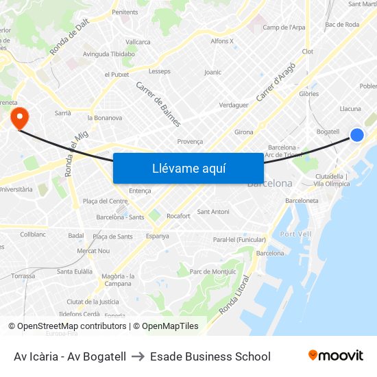 Av Icària - Av Bogatell to Esade Business School map