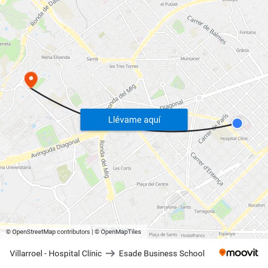 Villarroel - Hospital Clínic to Esade Business School map