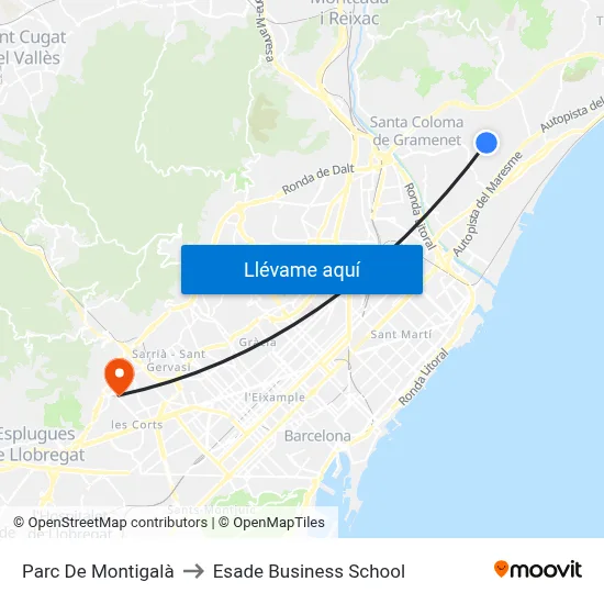 Parc De Montigalà to Esade Business School map