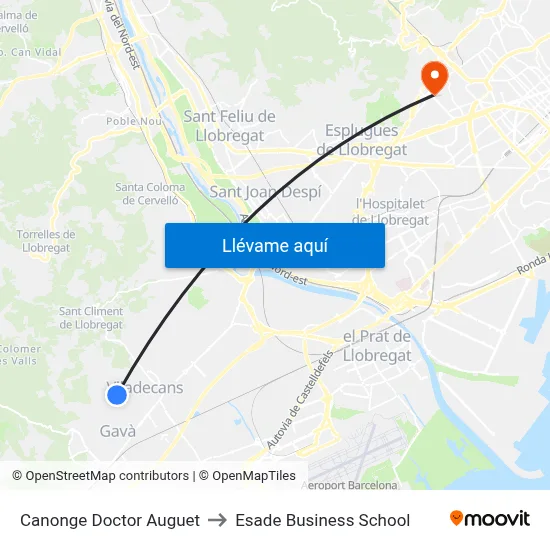Canonge Doctor Auguet to Esade Business School map