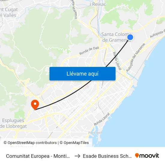 Comunitat Europea - Montigalà to Esade Business School map