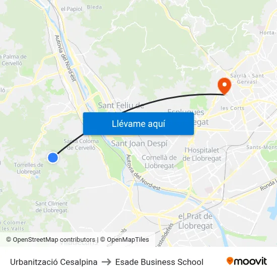 Urbanització Cesalpina to Esade Business School map
