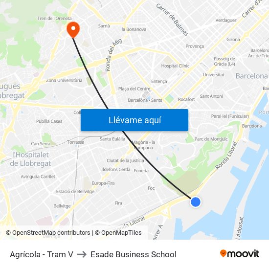 Agrícola - Tram V to Esade Business School map
