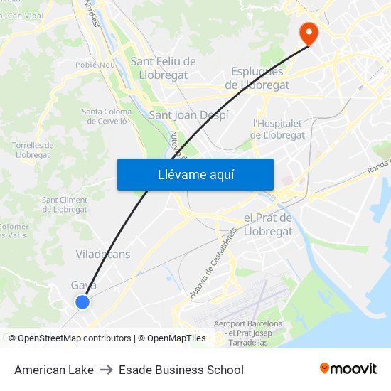 American Lake to Esade Business School map