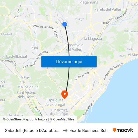 Sabadell (Estació D'Autobusos) to Esade Business School map