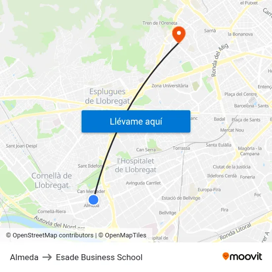 Almeda to Esade Business School map