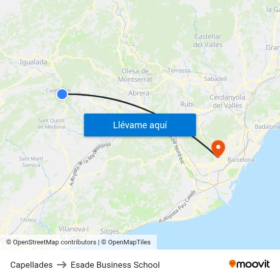 Capellades to Esade Business School map