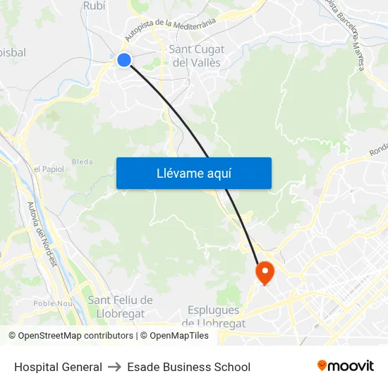 Hospital General to Esade Business School map