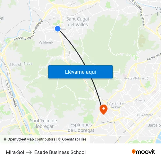Mira-Sol to Esade Business School map
