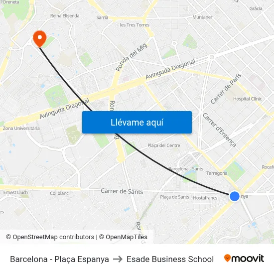 Barcelona - Plaça Espanya to Esade Business School map