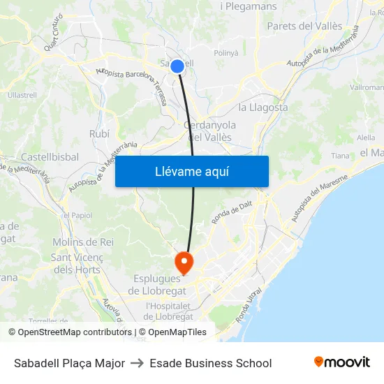 Sabadell Plaça Major to Esade Business School map
