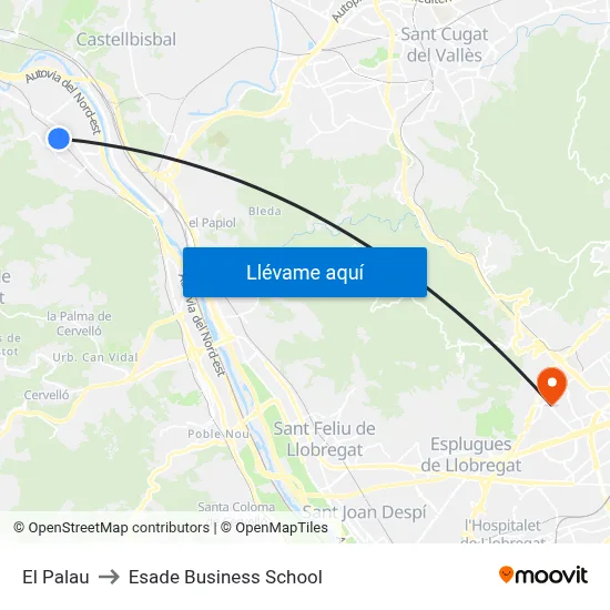 El Palau to Esade Business School map