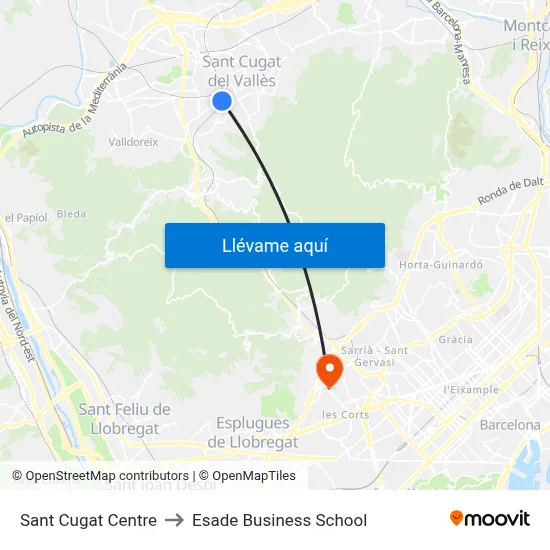 Sant Cugat Centre to Esade Business School map