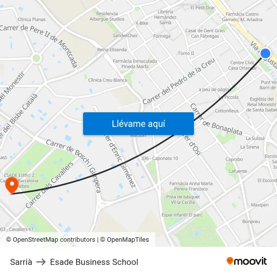 Sarrià to Esade Business School map