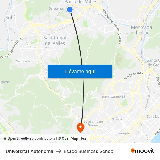 Universitat Autònoma to Esade Business School map