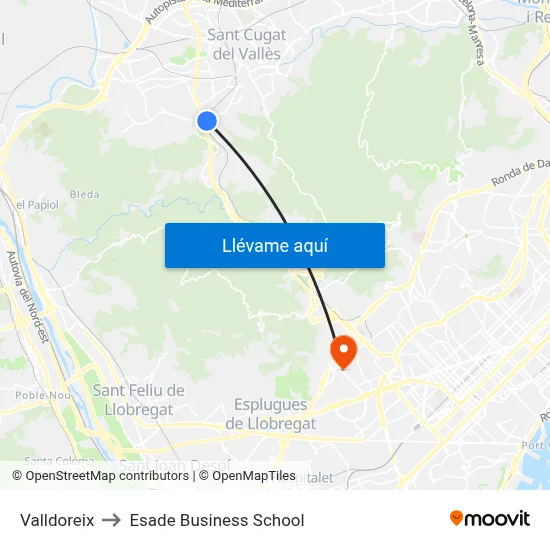 Valldoreix to Esade Business School map
