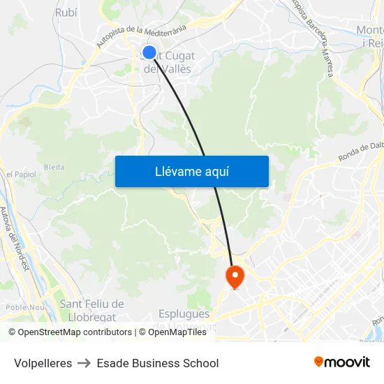 Volpelleres to Esade Business School map
