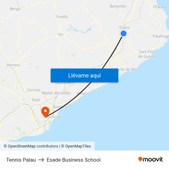 Tennis Palau to Esade Business School map