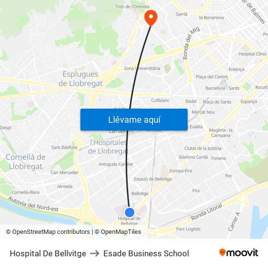 Hospital De Bellvitge to Esade Business School map