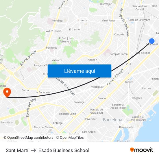 Sant Martí to Esade Business School map