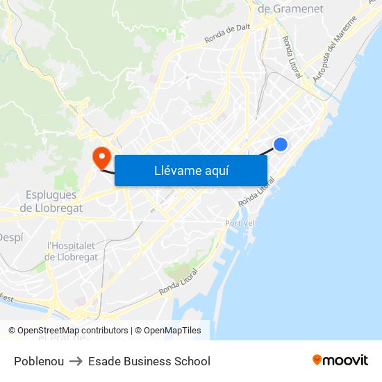 Poblenou to Esade Business School map