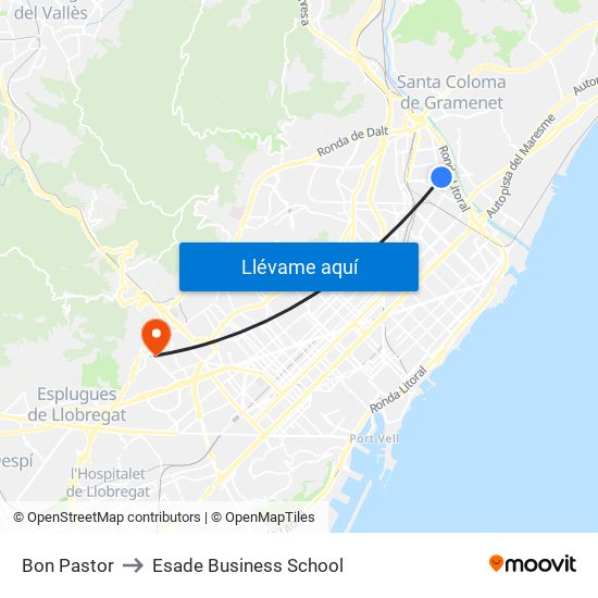 Bon Pastor to Esade Business School map