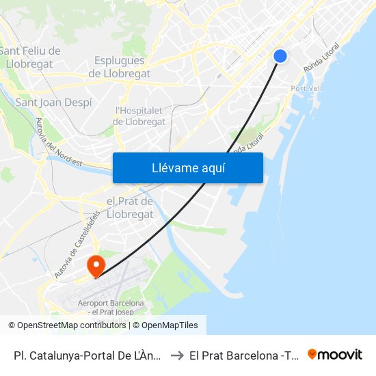 Pl. Catalunya-Portal De L'Àngel to El Prat Barcelona -T2b map