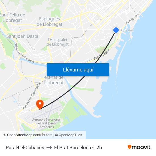 Paral·Lel-Cabanes to El Prat Barcelona -T2b map