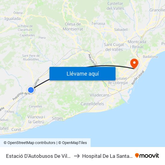 Estació D'Autobusos De Vilafranca Del Penedès to Hospital De La Santa Creu I Sant Pau map