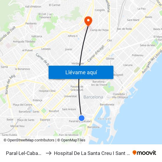 Paral·Lel-Cabanes to Hospital De La Santa Creu I Sant Pau map