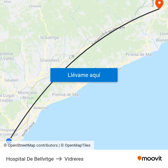 Hospital De Bellvitge to Vidreres map