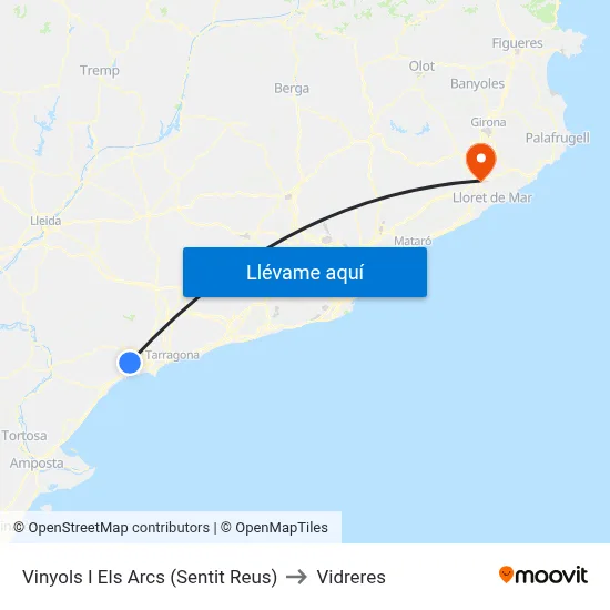 Vinyols I Els Arcs (Sentit Reus) to Vidreres map