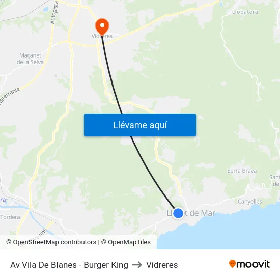 Av Vila De Blanes - Burger King to Vidreres map