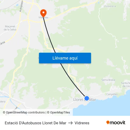 Estació D'Autobusos Lloret De Mar to Vidreres map