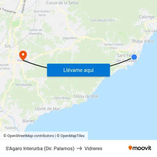 S'Agaro Interurba (Dir. Palamos) to Vidreres map