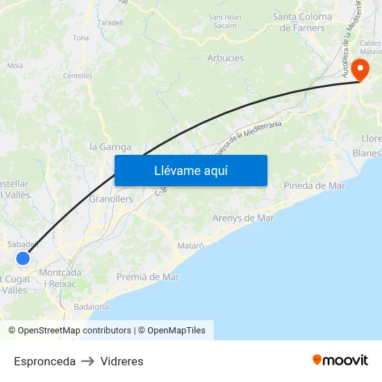 Espronceda to Vidreres map